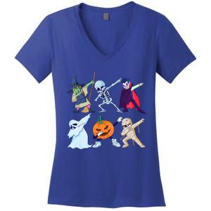 Halloween Dabbing Skeleton Pumpkin Dab Costume Gift Women's V-Neck T-Shirt