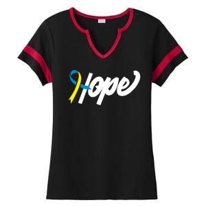 Hope Down Syndrome Awareness Ribbon Ladies Halftime Notch Neck Tee