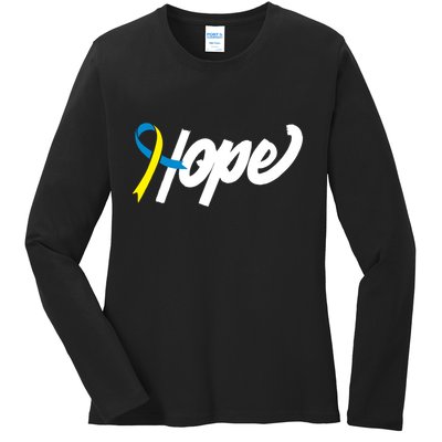 Hope Down Syndrome Awareness Ribbon Ladies Long Sleeve Shirt