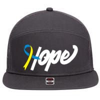 Hope Down Syndrome Awareness Ribbon 7 Panel Mesh Trucker Snapback Hat