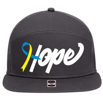 Hope Down Syndrome Awareness Ribbon 7 Panel Mesh Trucker Snapback Hat