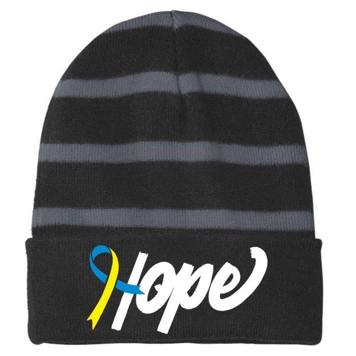 Hope Down Syndrome Awareness Ribbon Striped Beanie with Solid Band