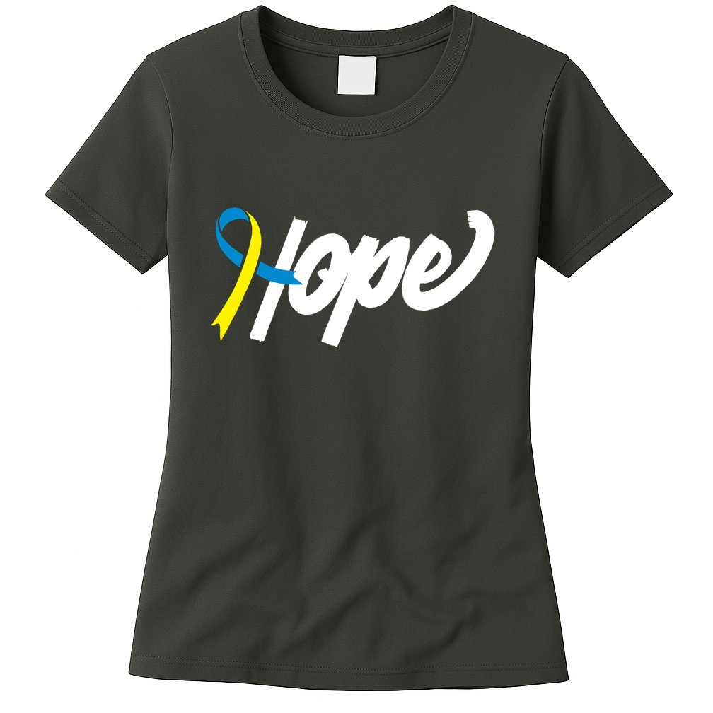 Hope Down Syndrome Awareness Ribbon Womens T-Shirt