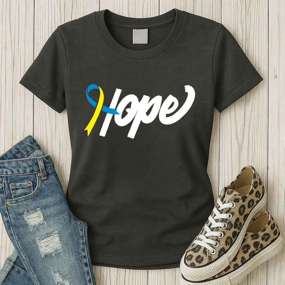 Hope Down Syndrome Awareness Ribbon Womens T-Shirt