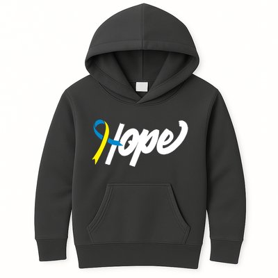 Hope Down Syndrome Awareness Ribbon Kids Hoodie