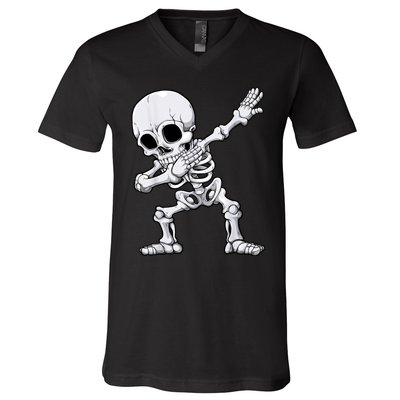 Halloween Dabbing Skeleton Skull Rib Cage Dab Dance V-Neck T-Shirt