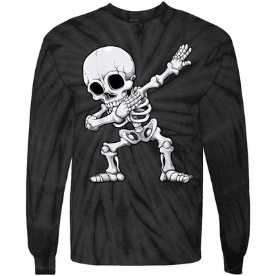 Halloween Dabbing Skeleton Skull Rib Cage Dab Dance Tie-Dye Long Sleeve Shirt