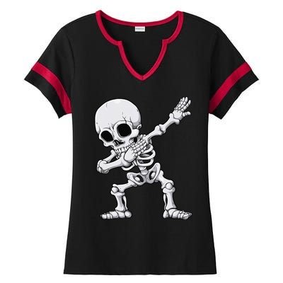 Halloween Dabbing Skeleton Skull Rib Cage Dab Dance Ladies Halftime Notch Neck Tee