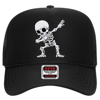 Halloween Dabbing Skeleton Skull Rib Cage Dab Dance High Crown Mesh Back Trucker Hat