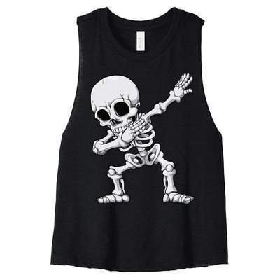 Halloween Dabbing Skeleton Skull Rib Cage Dab Dance Women's Racerback Cropped Tank