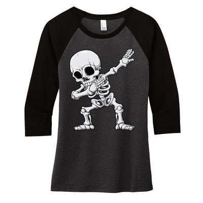 Halloween Dabbing Skeleton Skull Rib Cage Dab Dance Women's Tri-Blend 3/4-Sleeve Raglan Shirt