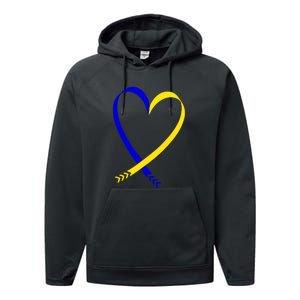 Heart Down Syndrome Awareness Gift Performance Fleece Hoodie