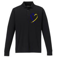 Heart Down Syndrome Awareness Gift Performance Long Sleeve Polo