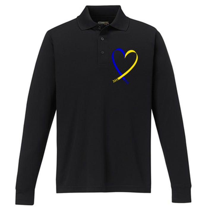 Heart Down Syndrome Awareness Gift Performance Long Sleeve Polo