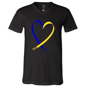 Heart Down Syndrome Awareness Gift V-Neck T-Shirt