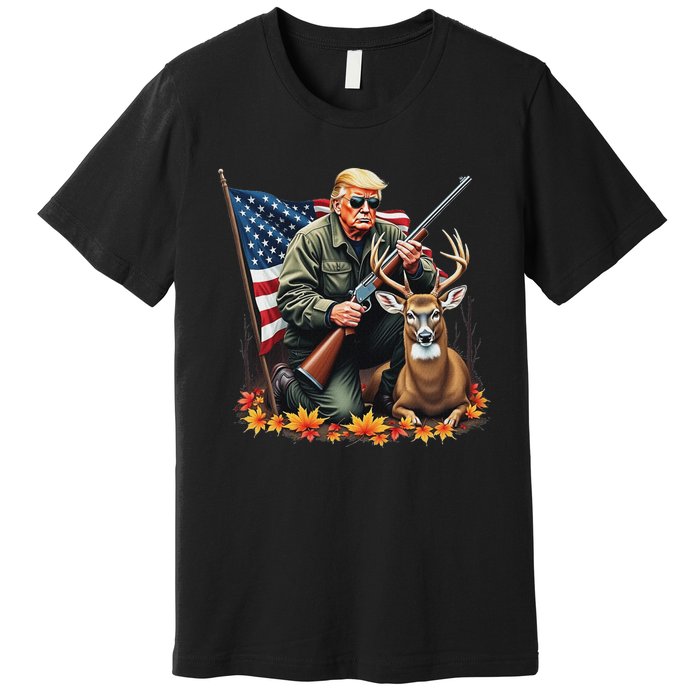 Hunting Deer Season Vintage Trump Usa Flag Camouflage Premium T-Shirt