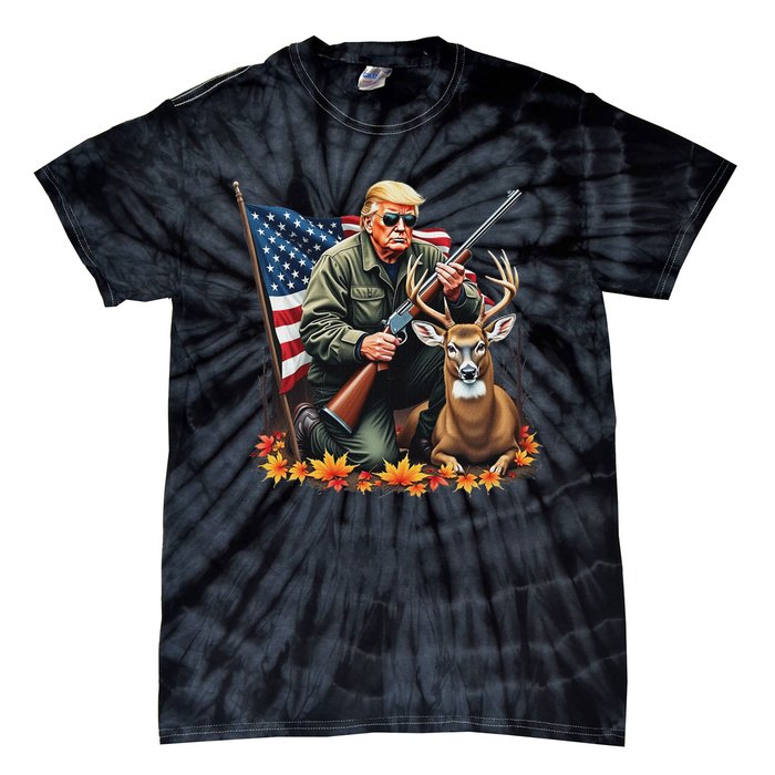 Hunting Deer Season Vintage Trump Usa Flag Camouflage Tie-Dye T-Shirt