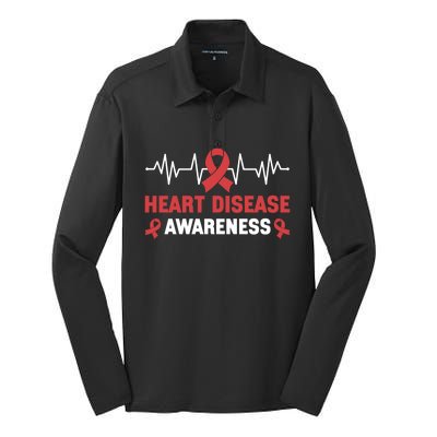 Heart Disease Support Heart Disease Awareness Cute Gift Silk Touch Performance Long Sleeve Polo