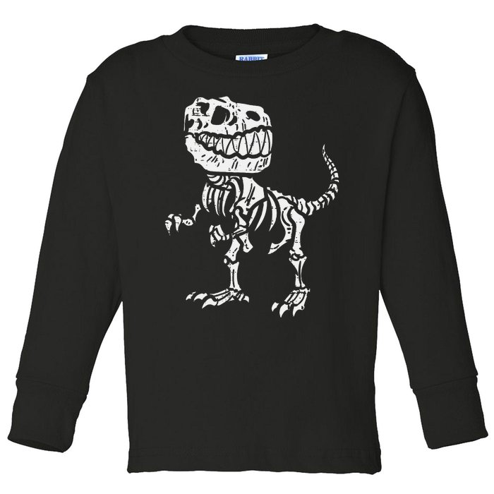 Halloween Dino Skeleton Trex Toddler Long Sleeve Shirt