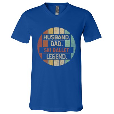 Husband Dad Ski Ballet Legend Vintage Funny Gift V-Neck T-Shirt