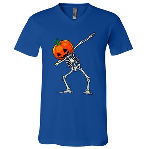 Halloween Dabbing Skeleton Scary Pumpkin Jack O Lantern Great Gift V-Neck T-Shirt