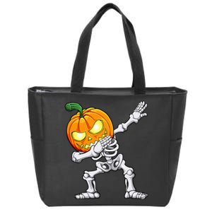 Halloween Dabbing Skeleton Scary Pumpkin Jack O Lantern Zip Tote Bag