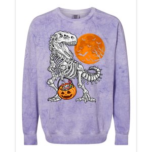 Halloween Dinosaur Skeleton T Rex Scary Pumpkin Moon Meaningful Gift Colorblast Crewneck Sweatshirt