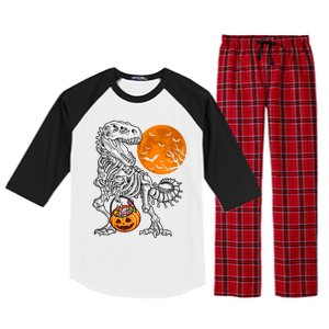 Halloween Dinosaur Skeleton T Rex Scary Pumpkin Moon Meaningful Gift Raglan Sleeve Pajama Set