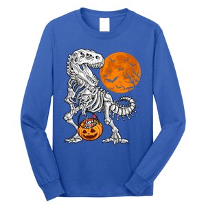 Halloween Dinosaur Skeleton T Rex Scary Pumpkin Moon Meaningful Gift Long Sleeve Shirt