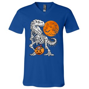 Halloween Dinosaur Skeleton T Rex Scary Pumpkin Moon Meaningful Gift V-Neck T-Shirt