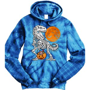 Halloween Dinosaur Skeleton T Rex Scary Pumpkin Moon Meaningful Gift Tie Dye Hoodie