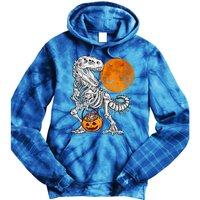 Halloween Dinosaur Skeleton T Rex Scary Pumpkin Moon Meaningful Gift Tie Dye Hoodie