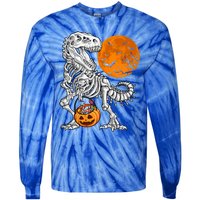 Halloween Dinosaur Skeleton T Rex Scary Pumpkin Moon Meaningful Gift Tie-Dye Long Sleeve Shirt