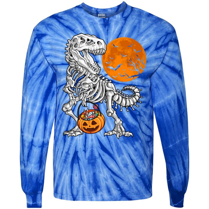 Halloween Dinosaur Skeleton T Rex Scary Pumpkin Moon Meaningful Gift Tie-Dye Long Sleeve Shirt