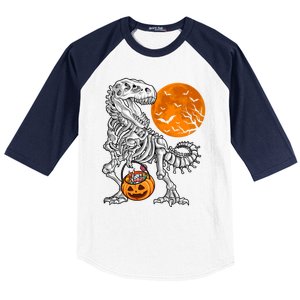 Halloween Dinosaur Skeleton T Rex Scary Pumpkin Moon Meaningful Gift Baseball Sleeve Shirt