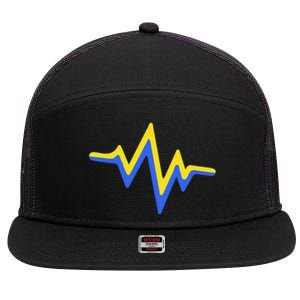 Heartbeat Down Syndrome Awareness Gift 7 Panel Mesh Trucker Snapback Hat