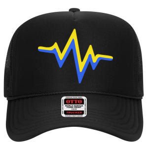 Heartbeat Down Syndrome Awareness Gift High Crown Mesh Back Trucker Hat