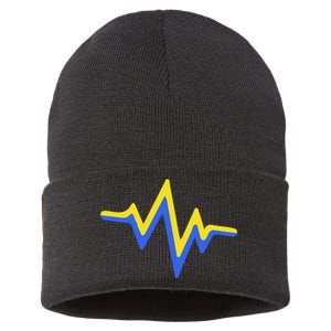 Heartbeat Down Syndrome Awareness Gift Sustainable Knit Beanie