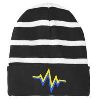 Heartbeat Down Syndrome Awareness Gift Striped Beanie with Solid Band