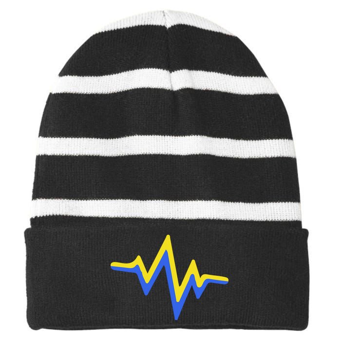 Heartbeat Down Syndrome Awareness Gift Striped Beanie with Solid Band