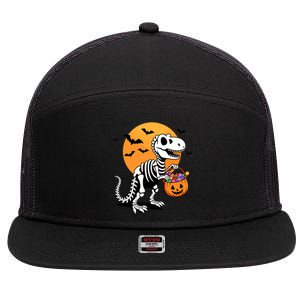 Halloween Dinosaur Skeleton T Rex Scary Pumpkin Moon De 7 Panel Mesh Trucker Snapback Hat