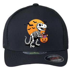 Halloween Dinosaur Skeleton T Rex Scary Pumpkin Moon De Flexfit Unipanel Trucker Cap