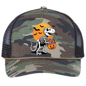 Halloween Dinosaur Skeleton T Rex Scary Pumpkin Moon De Retro Rope Trucker Hat Cap