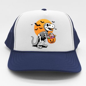 Halloween Dinosaur Skeleton T Rex Scary Pumpkin Moon De Trucker Hat