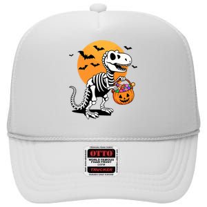 Halloween Dinosaur Skeleton T Rex Scary Pumpkin Moon De High Crown Mesh Back Trucker Hat