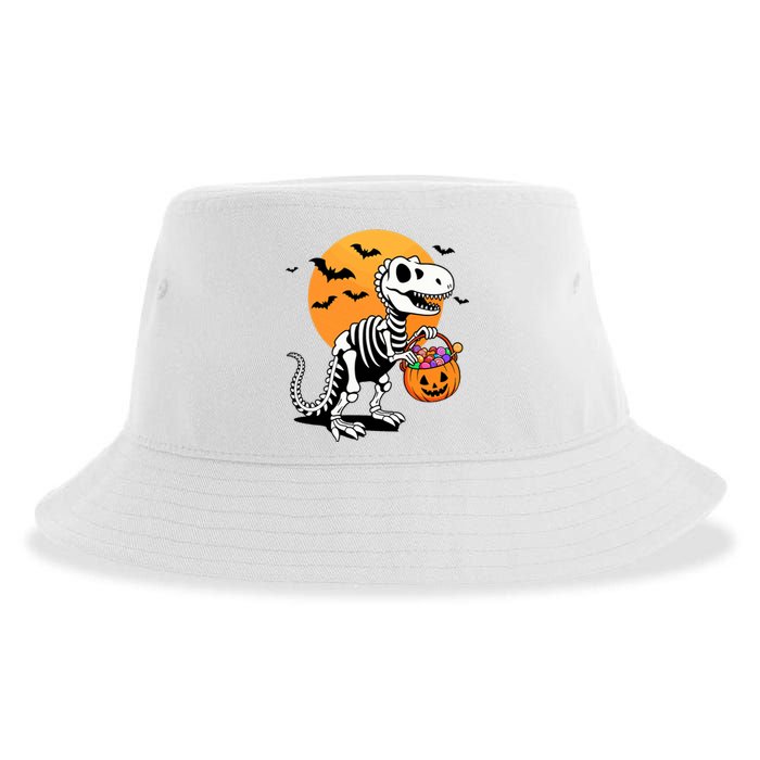 Halloween Dinosaur Skeleton T Rex Scary Pumpkin Moon De Sustainable Bucket Hat