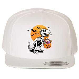 Halloween Dinosaur Skeleton T Rex Scary Pumpkin Moon De Wool Snapback Cap