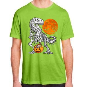 Halloween Dinosaur Skeleton T Rex Scary Pumpkin Moon Raglan Baseball Adult ChromaSoft Performance T-Shirt