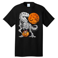 Halloween Dinosaur Skeleton T Rex Scary Pumpkin Moon Raglan Baseball Tall T-Shirt