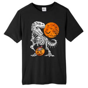 Halloween Dinosaur Skeleton T Rex Scary Pumpkin Moon Raglan Baseball Tall Fusion ChromaSoft Performance T-Shirt